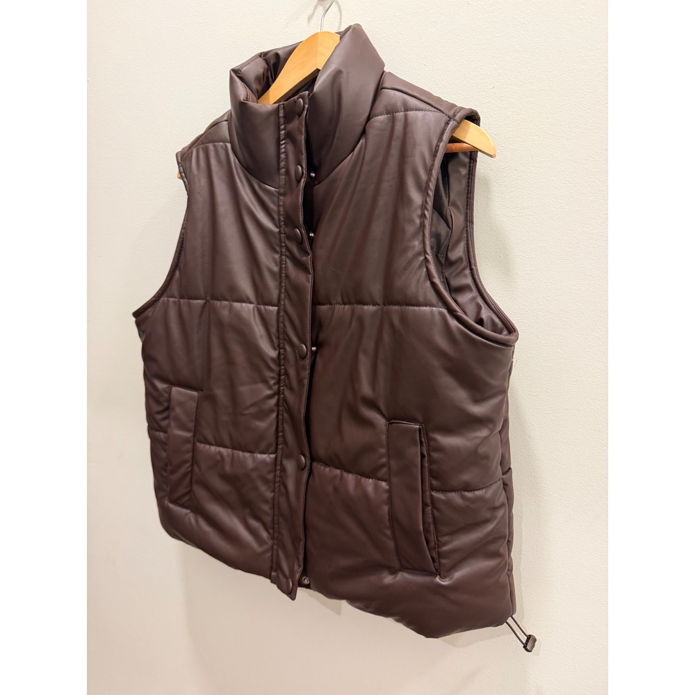 Miss Selfie Women's L Brown Faux Leather Puffer Vest Y2K Streetwear - Picture 2 of 4